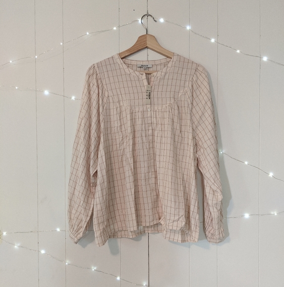 NWT Madewell Balloon Sleeve Peasant Top Windowpane - Picture 2 of 8